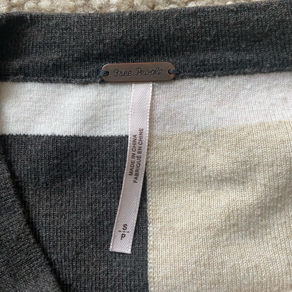 Free People Uptown Stripe Crewneck Pullover Sweater Oatmeal Combo Small - Picture 9 of 11